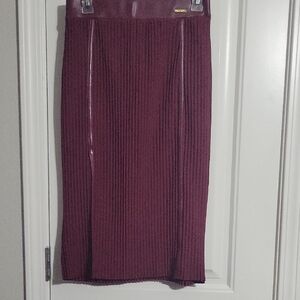 Ribbed Faux Leather Trim Pencil Skirt